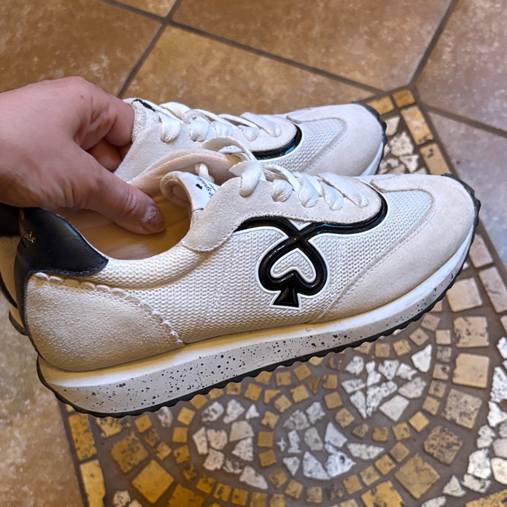 Kate Spade White Suede Sneakers with Black Logo - Picture 8 of 8